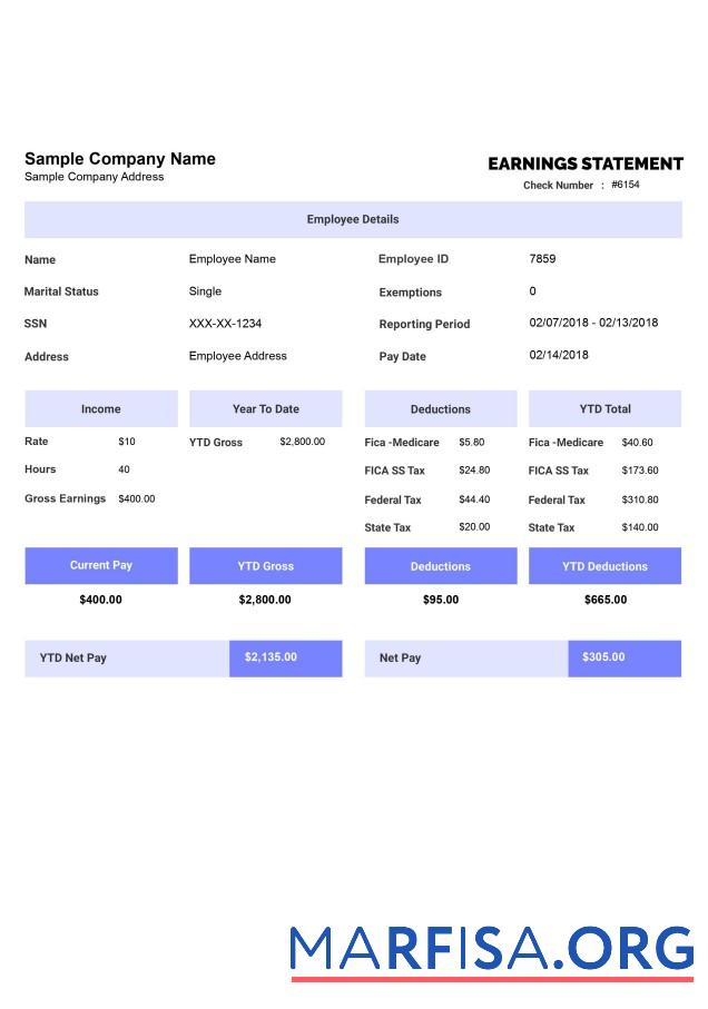 Printable Earnings statement format, version 2 real example